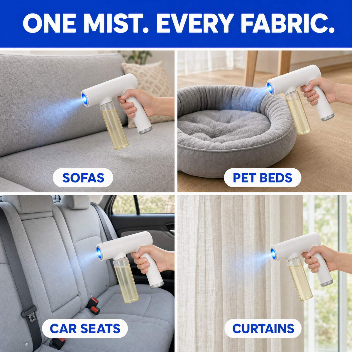 FreshMist used on sofas, pet beds, car seats and curtains